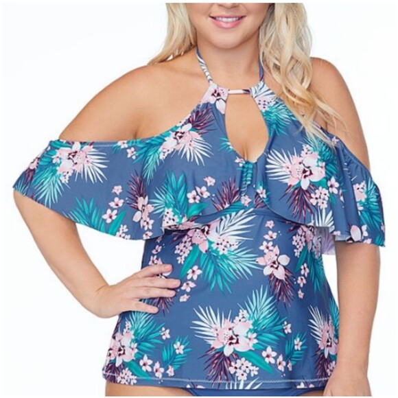 NWT RAISINS CURVE Haleiva Shea Tankini Floral Flared Hemline Top Plus Size 16W - Picture 1 of 4